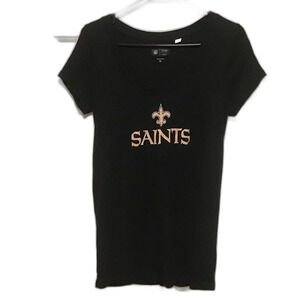 NFL New Orleans Saints Women’s Black Scoop Neck Fleur-De-Lis Graphic Tee Size M